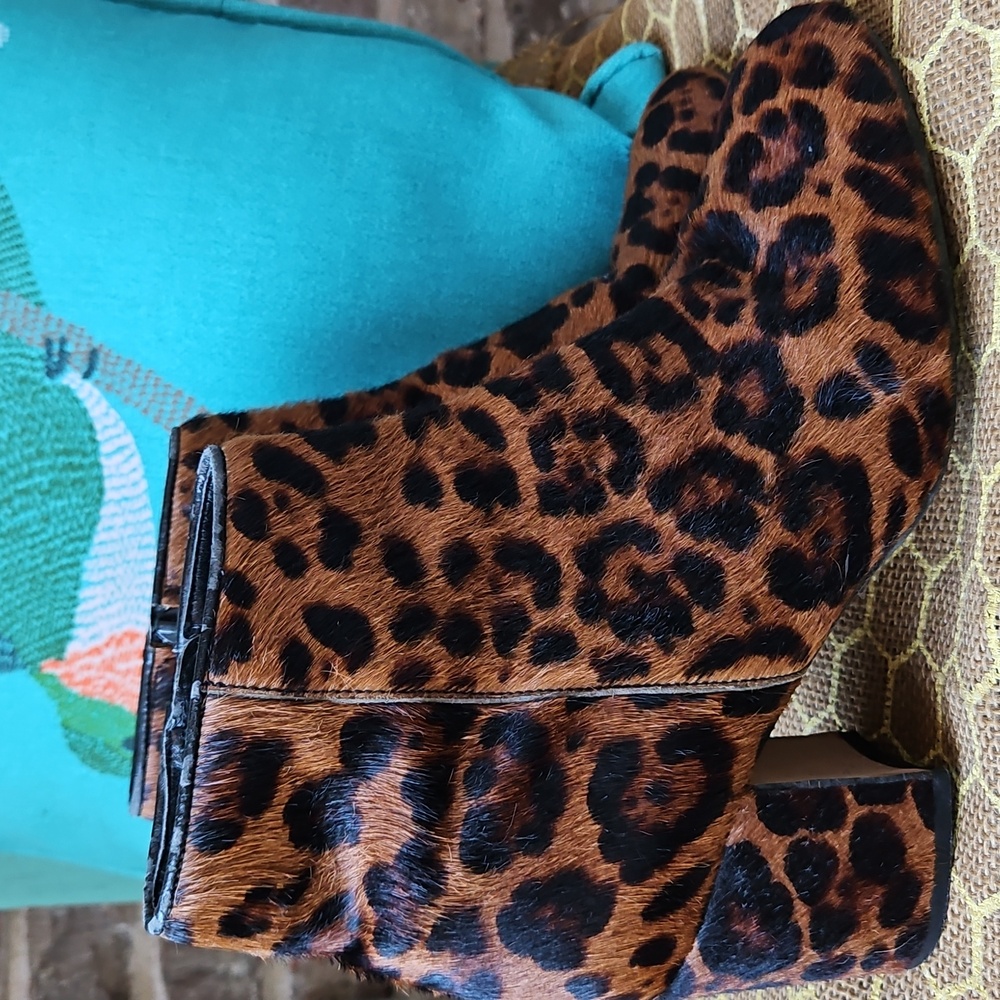 Zara Leopard Animal Print Fall Winter Calf Hair Heeled Ankle Boots - Picture 6 of 8